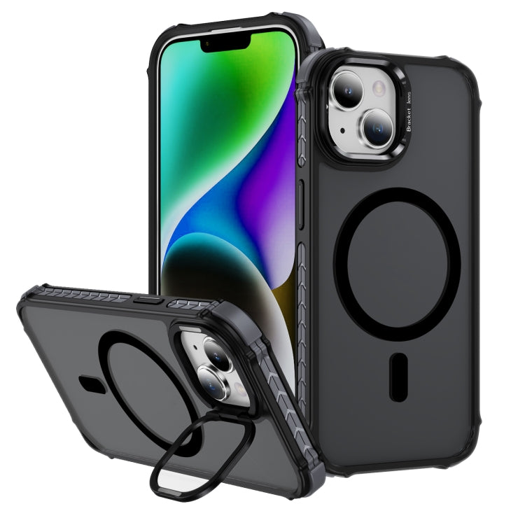 Rainbow Series Skin Feel MagSafe Lens Holder Phone Case, For iPhone 15 Pro, For iPhone 15 Plus, For iPhone 14 Plus, For iPhone 14, For iPhone 14 Pro