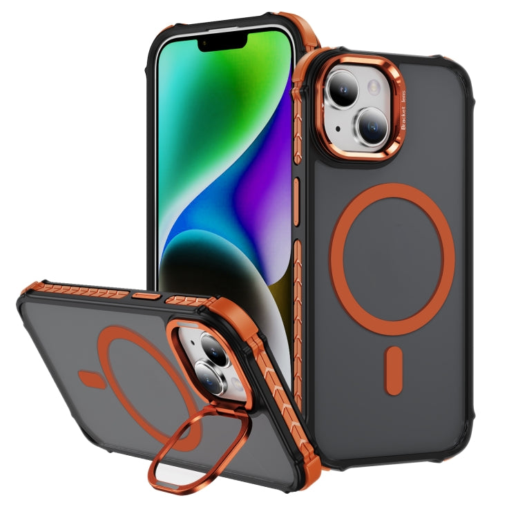 Rainbow Series Skin Feel MagSafe Lens Holder Phone Case, For iPhone 15 Pro, For iPhone 15 Plus, For iPhone 14 Plus, For iPhone 14, For iPhone 14 Pro