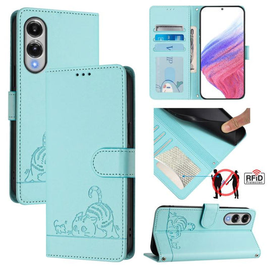 Cat Rat Embossed RFID Leather Phone Case with Lanyard, For Samsung Galaxy S25 Edge 5G, For Samsung Galaxy S25 5G, For Samsung Galaxy S25+ 5G, For Samsung Galaxy S25 Ultra 5G, For Samsung Galaxy S24 FE 5G