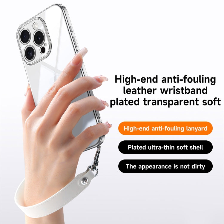 SULADA  Electroplated Clear TPU Soft Frame Phone Case with Wrist Strap, For iPhone 16 Pro Max, For iPhone 16 Pro, For iPhone 16 Plus, For iPhone 16, For iPhone 15 Pro Max, For iPhone 15 Pro, For iPhone 15, For iPhone 14, For iPhone 14 Pro