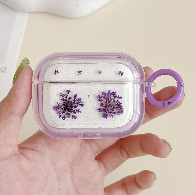 Glitter Snowflake Epoxy Dried Flowers Earbuds Box TPU Case, For AirPods Pro 2, For AirPods 3, For AirPods Pro