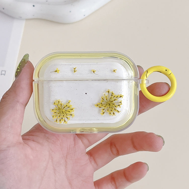 Glitter Snowflake Epoxy Dried Flowers Earbuds Box TPU Case, For AirPods Pro 2, For AirPods 3, For AirPods Pro