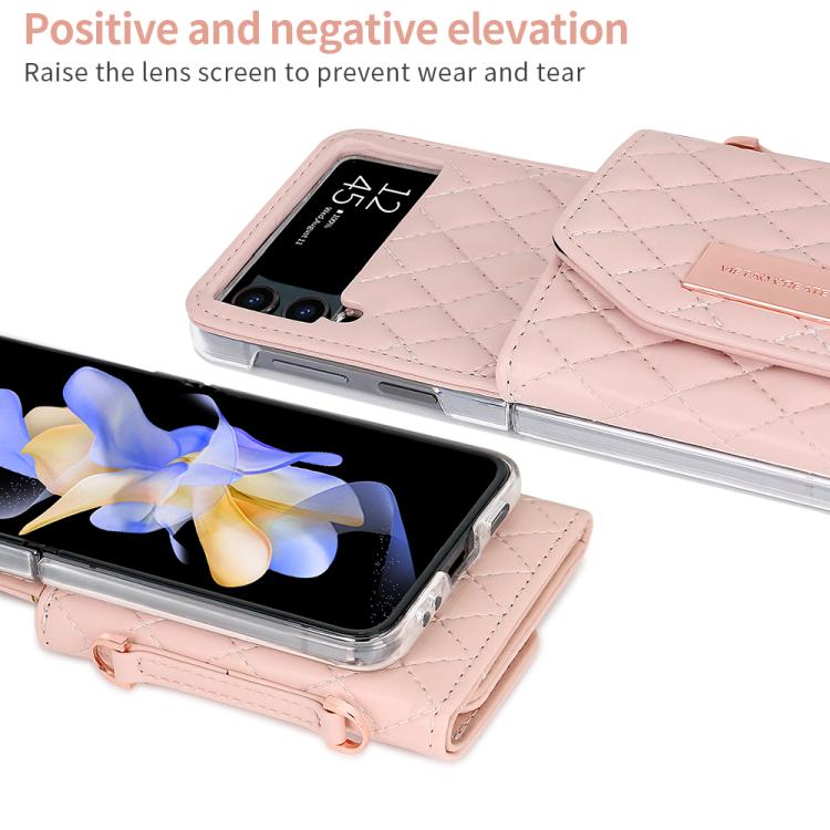 VIETAO Rhombic Texture Wallet PU Phone Case with Long Lanyard