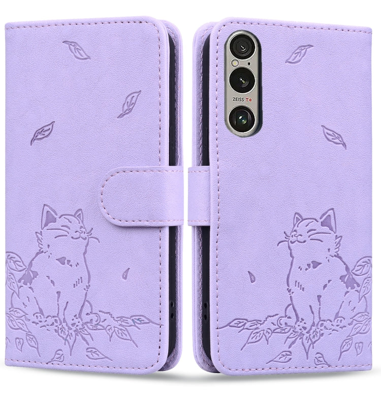 Cute Cat Embossed Leather Phone Case, For Sony Xperia 10 VI, For Sony Xperia 1 VI