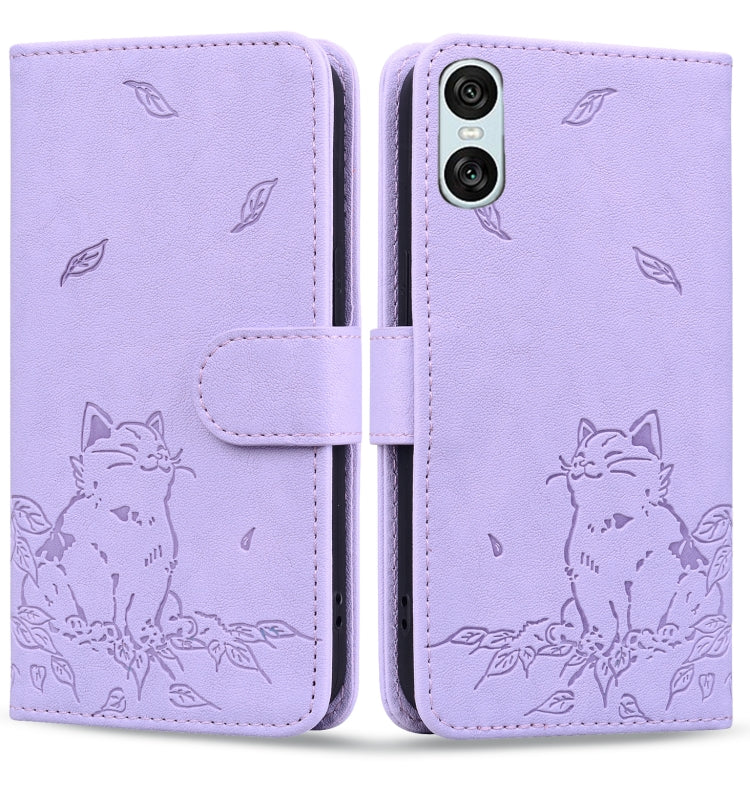 Cute Cat Embossed Leather Phone Case, For Sony Xperia 10 VI, For Sony Xperia 1 VI