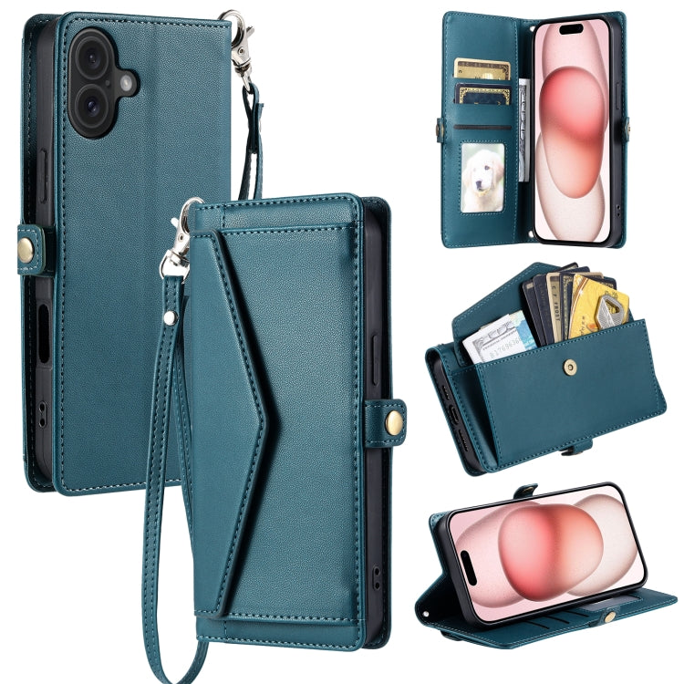 Wallet Multi-card Slot Leather Phone Case with Lanyard, For iPhone 16e, For iPhone 16 Pro Max, For iPhone 16 Pro, For iPhone 16 Plus, For iPhone 16