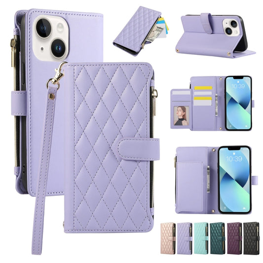 Rhombic Zipper Wallet Leather Phone Case, For iPhone 13 mini, For iPhone 12 / 12 Pro, For iPhone 12 Pro Max, For iPhone 12 mini