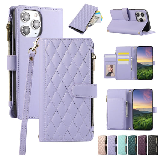 Rhombic Zipper Wallet Leather Phone Case, For iPhone 11 Pro Max, For iPhone 11, For iPhone 11 Pro, For iPhone X / XS