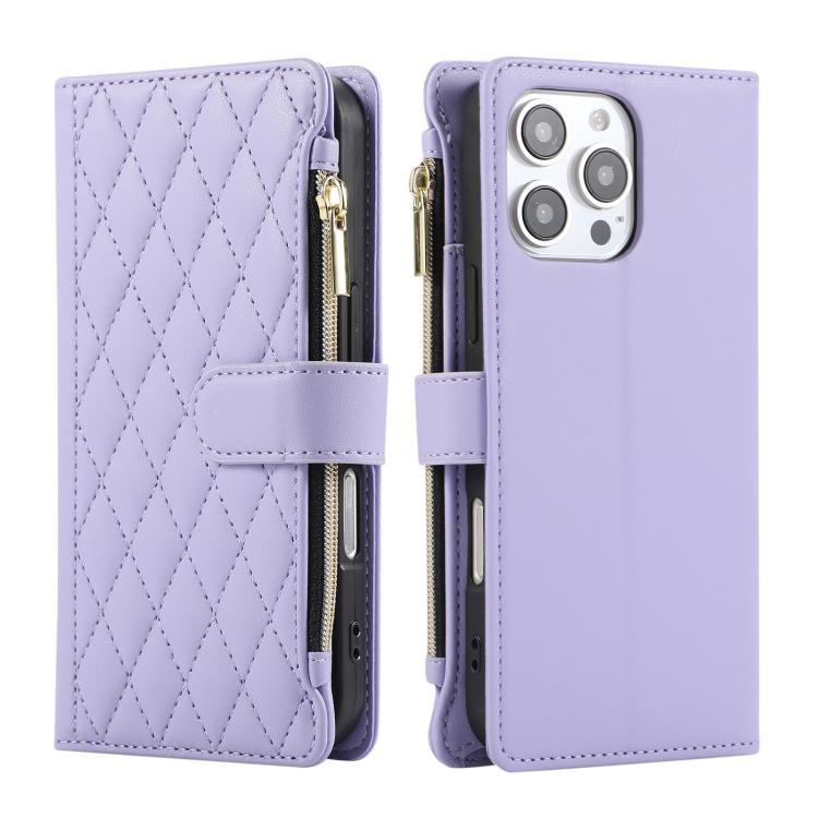 Rhombic Zipper Wallet Leather Phone Case, For iPhone 16 Pro Max, For iPhone 16 Pro, For iPhone 16 Plus, For iPhone 16