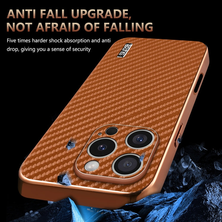 AZNS Electroplated Edge Carbon Fiber Texture Phone Case, For iPhone 16 Pro Max, For iPhone 16 Pro, For iPhone 16 Plus, For iPhone 16, For iPhone 15 Pro Max, For iPhone 15 Pro, For iPhone 15 Plus, For iPhone 15