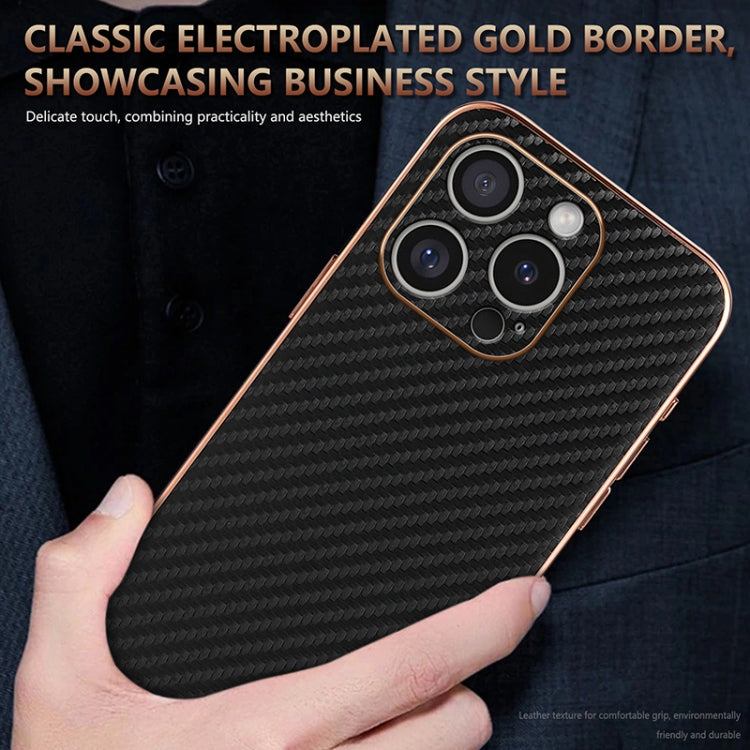 AZNS Electroplated Edge Carbon Fiber Texture Phone Case, For iPhone 16 Pro Max, For iPhone 16 Pro, For iPhone 16 Plus, For iPhone 16, For iPhone 15 Pro Max, For iPhone 15 Pro, For iPhone 15 Plus, For iPhone 15