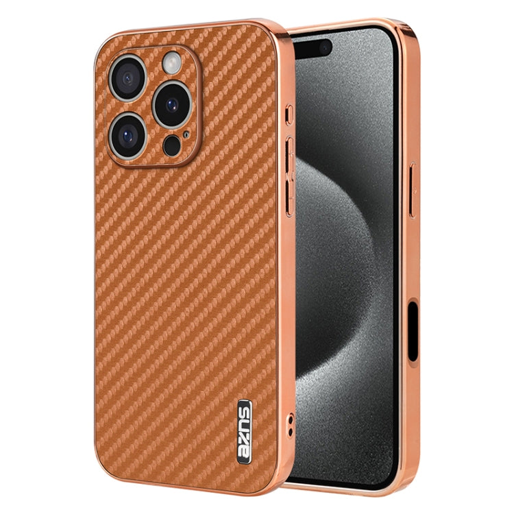 AZNS Electroplated Edge Carbon Fiber Texture Phone Case, For iPhone 16 Pro Max, For iPhone 16 Pro, For iPhone 16 Plus, For iPhone 16, For iPhone 15 Pro Max, For iPhone 15 Pro, For iPhone 15 Plus, For iPhone 15