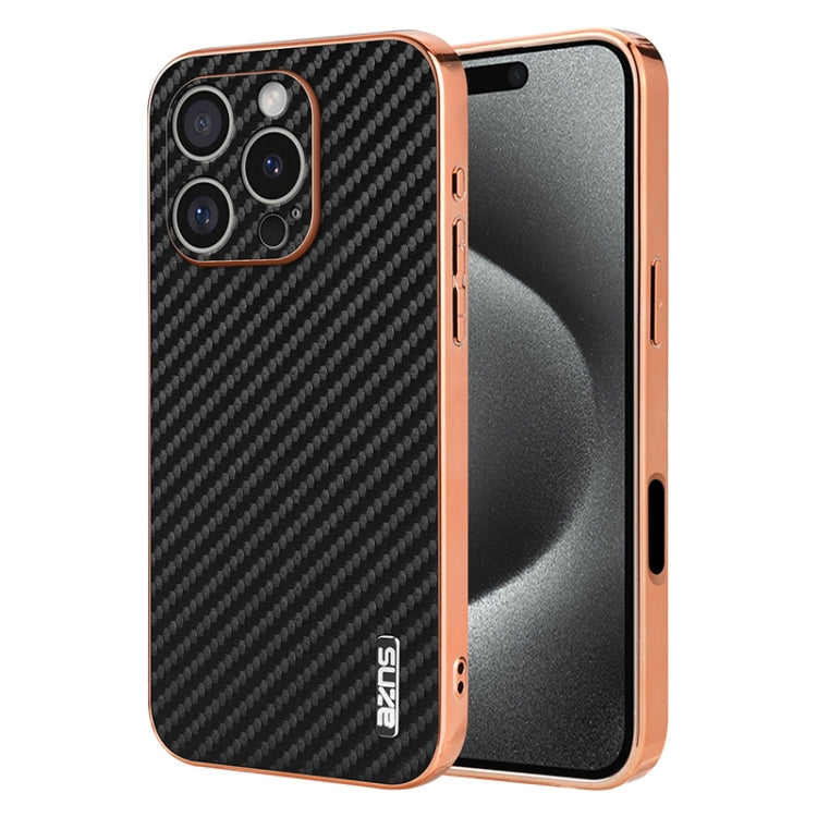 AZNS Electroplated Edge Carbon Fiber Texture Phone Case, For iPhone 16 Pro Max, For iPhone 16 Pro, For iPhone 16 Plus, For iPhone 16, For iPhone 15 Pro Max, For iPhone 15 Pro, For iPhone 15 Plus, For iPhone 15