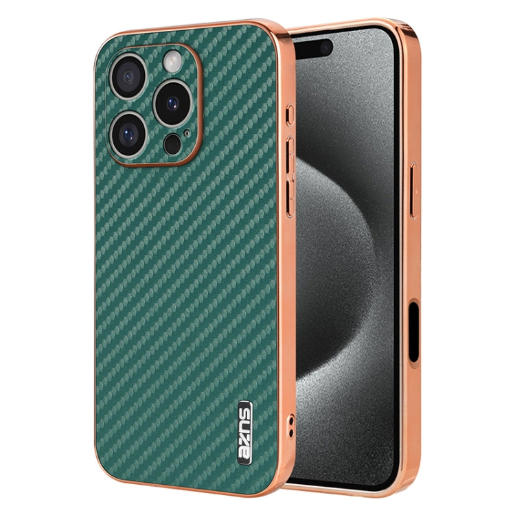 AZNS Electroplated Edge Carbon Fiber Texture Phone Case, For iPhone 16 Pro Max, For iPhone 16 Pro, For iPhone 16 Plus, For iPhone 16, For iPhone 15 Pro Max, For iPhone 15 Pro, For iPhone 15 Plus, For iPhone 15