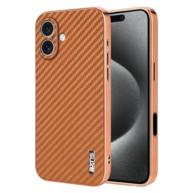 AZNS Electroplated Edge Carbon Fiber Texture Phone Case, For iPhone 16 Pro Max, For iPhone 16 Pro, For iPhone 16 Plus, For iPhone 16, For iPhone 15 Pro Max, For iPhone 15 Pro, For iPhone 15 Plus, For iPhone 15