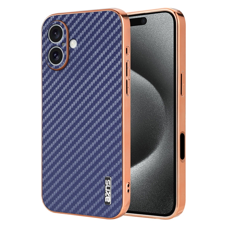 AZNS Electroplated Edge Carbon Fiber Texture Phone Case, For iPhone 16 Pro Max, For iPhone 16 Pro, For iPhone 16 Plus, For iPhone 16, For iPhone 15 Pro Max, For iPhone 15 Pro, For iPhone 15 Plus, For iPhone 15