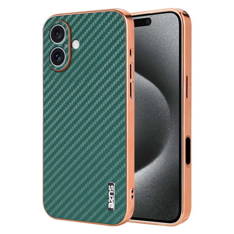 AZNS Electroplated Edge Carbon Fiber Texture Phone Case, For iPhone 16 Pro Max, For iPhone 16 Pro, For iPhone 16 Plus, For iPhone 16, For iPhone 15 Pro Max, For iPhone 15 Pro, For iPhone 15 Plus, For iPhone 15