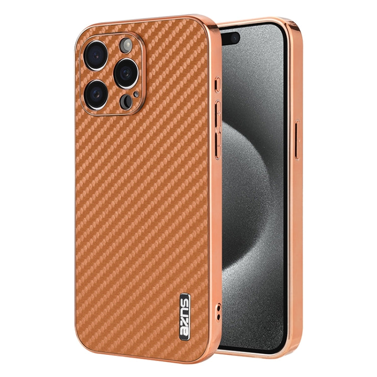 AZNS Electroplated Edge Carbon Fiber Texture Phone Case, For iPhone 16 Pro Max, For iPhone 16 Pro, For iPhone 16 Plus, For iPhone 16, For iPhone 15 Pro Max, For iPhone 15 Pro, For iPhone 15 Plus, For iPhone 15