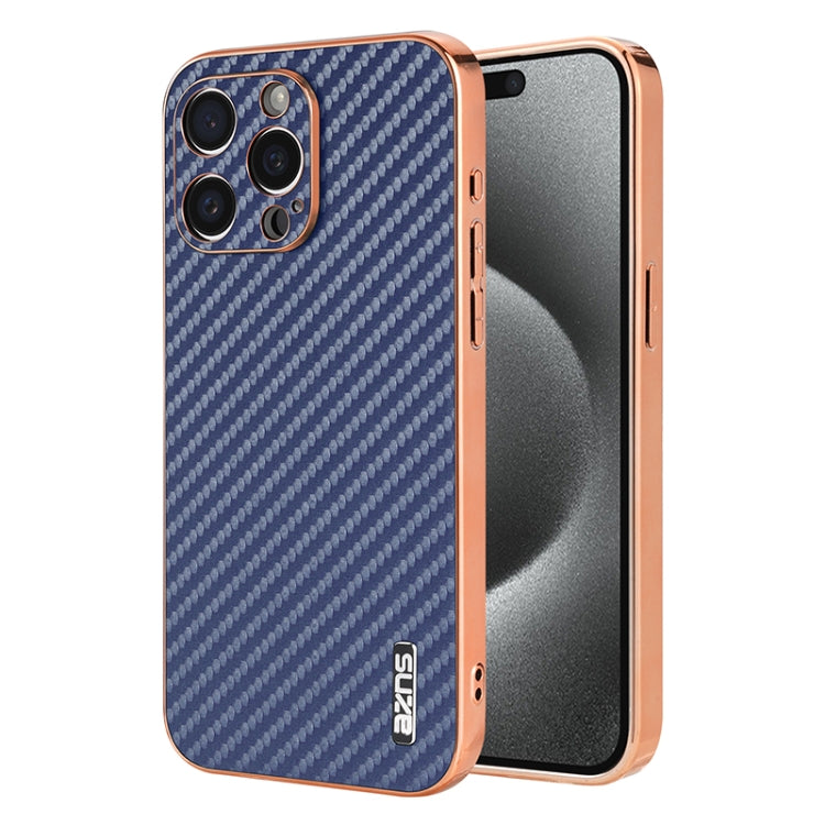 AZNS Electroplated Edge Carbon Fiber Texture Phone Case, For iPhone 16 Pro Max, For iPhone 16 Pro, For iPhone 16 Plus, For iPhone 16, For iPhone 15 Pro Max, For iPhone 15 Pro, For iPhone 15 Plus, For iPhone 15