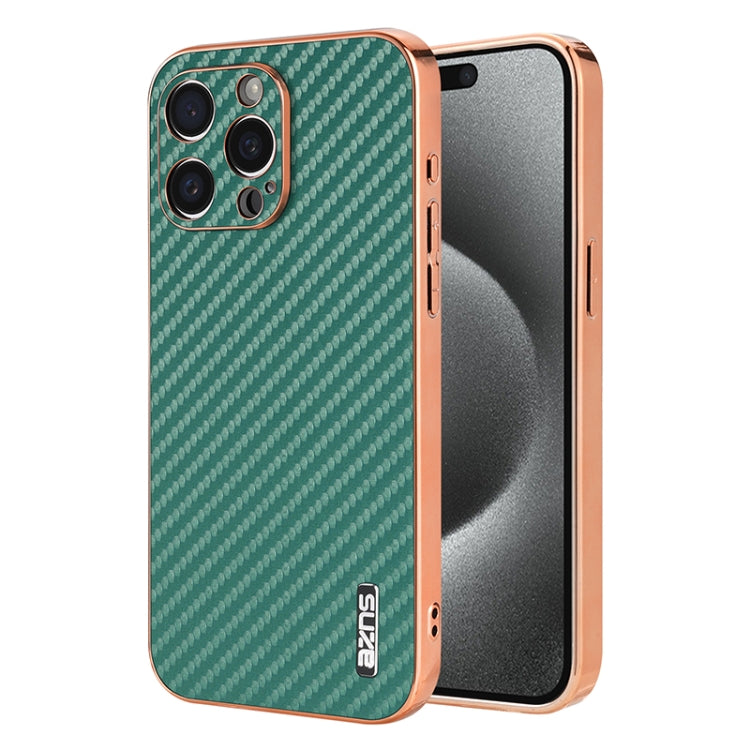 AZNS Electroplated Edge Carbon Fiber Texture Phone Case, For iPhone 16 Pro Max, For iPhone 16 Pro, For iPhone 16 Plus, For iPhone 16, For iPhone 15 Pro Max, For iPhone 15 Pro, For iPhone 15 Plus, For iPhone 15