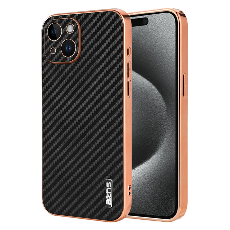 AZNS Electroplated Edge Carbon Fiber Texture Phone Case, For iPhone 16 Pro Max, For iPhone 16 Pro, For iPhone 16 Plus, For iPhone 16, For iPhone 15 Pro Max, For iPhone 15 Pro, For iPhone 15 Plus, For iPhone 15