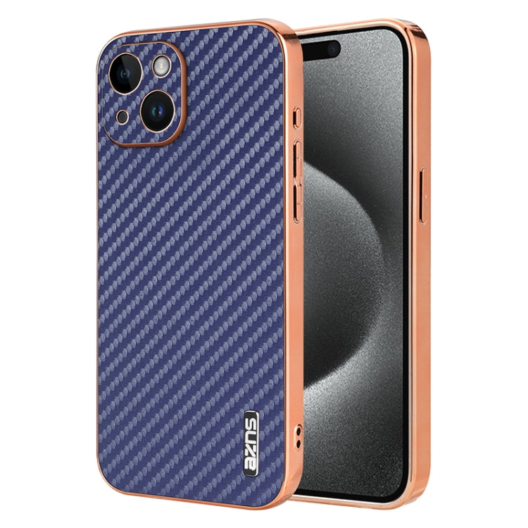 AZNS Electroplated Edge Carbon Fiber Texture Phone Case, For iPhone 16 Pro Max, For iPhone 16 Pro, For iPhone 16 Plus, For iPhone 16, For iPhone 15 Pro Max, For iPhone 15 Pro, For iPhone 15 Plus, For iPhone 15