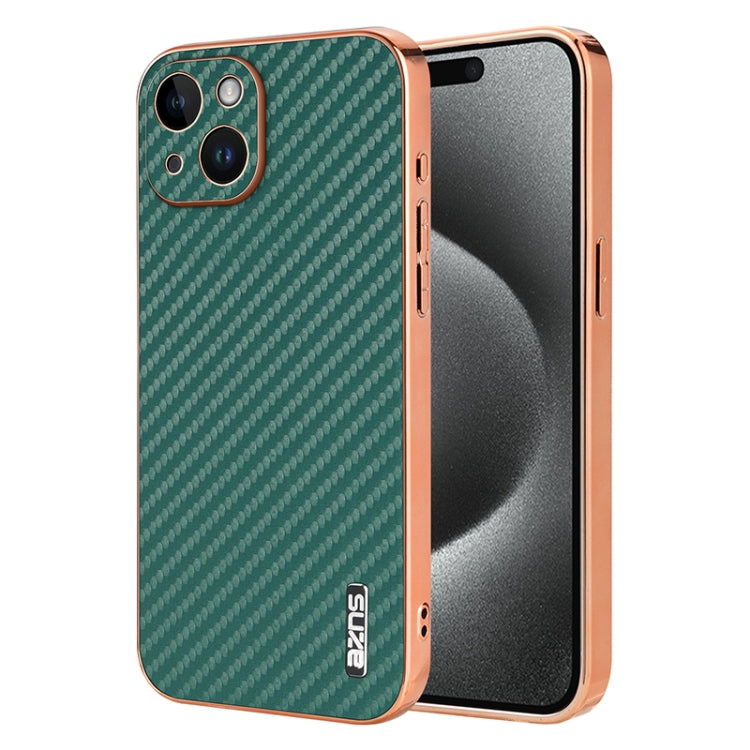 AZNS Electroplated Edge Carbon Fiber Texture Phone Case, For iPhone 16 Pro Max, For iPhone 16 Pro, For iPhone 16 Plus, For iPhone 16, For iPhone 15 Pro Max, For iPhone 15 Pro, For iPhone 15 Plus, For iPhone 15