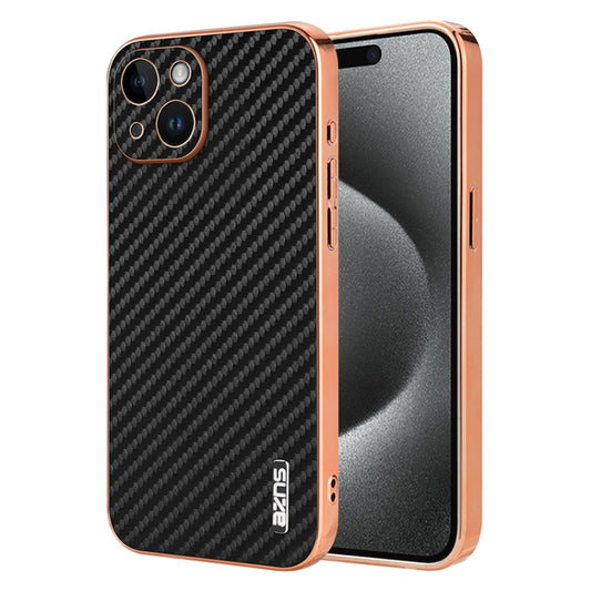 AZNS Electroplated Edge Carbon Fiber Texture Phone Case, For iPhone 14 Plus, For iPhone 14, For iPhone 14 Pro, For iPhone 14 Pro Max, For iPhone 13 Pro Max, For iPhone 13 Pro, For iPhone 13, For iPhone 12