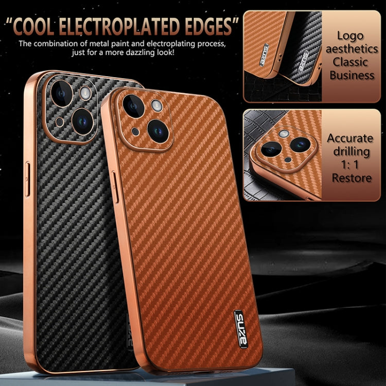 AZNS Electroplated Edge Carbon Fiber Texture Phone Case, For iPhone 14 Plus, For iPhone 14, For iPhone 14 Pro, For iPhone 14 Pro Max, For iPhone 13 Pro Max, For iPhone 13 Pro, For iPhone 13, For iPhone 12