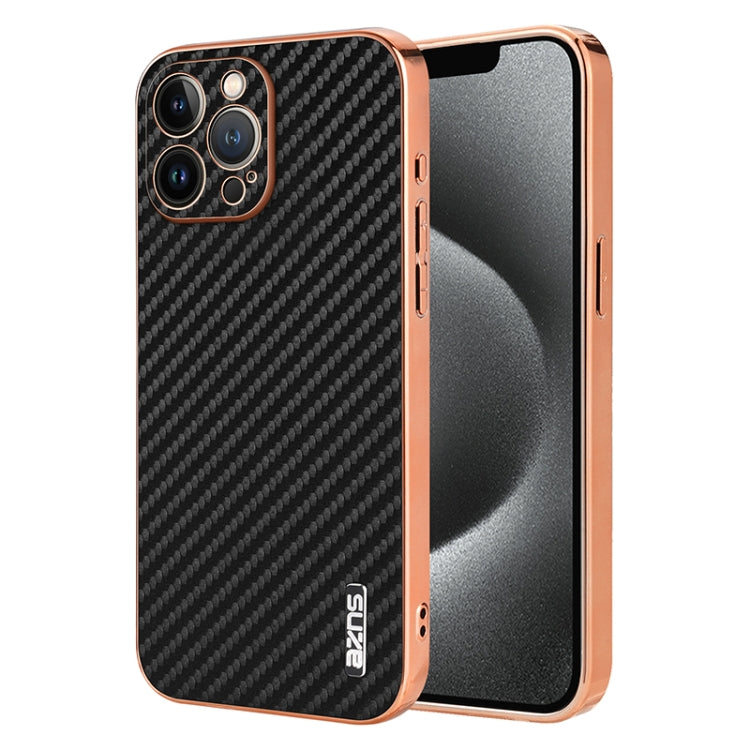 AZNS Electroplated Edge Carbon Fiber Texture Phone Case, For iPhone 14 Plus, For iPhone 14, For iPhone 14 Pro, For iPhone 14 Pro Max, For iPhone 13 Pro Max, For iPhone 13 Pro, For iPhone 13, For iPhone 12