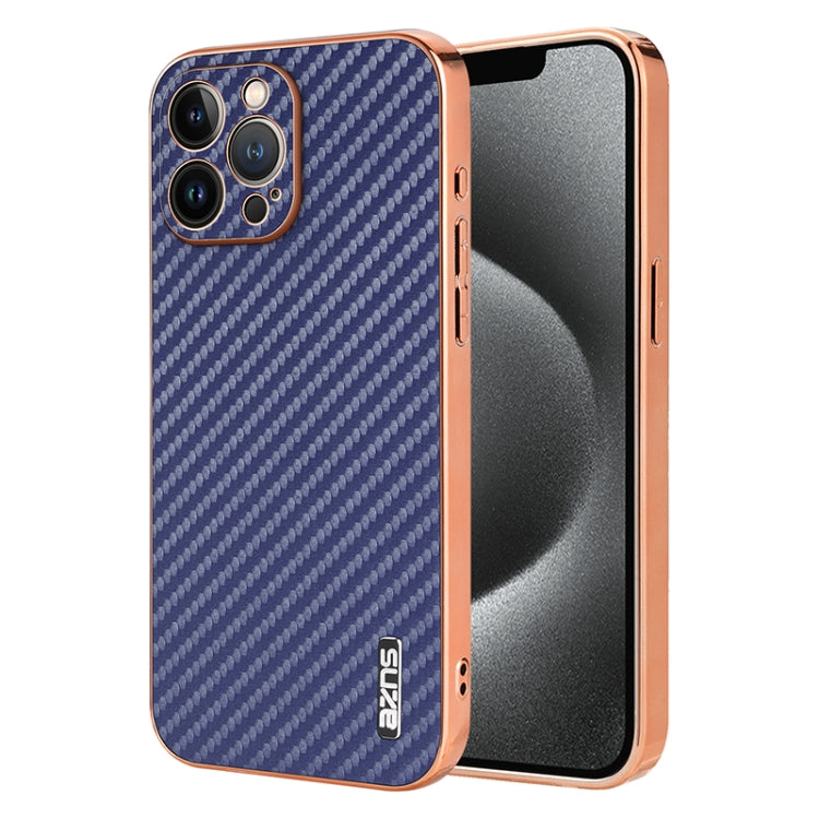 AZNS Electroplated Edge Carbon Fiber Texture Phone Case, For iPhone 14 Plus, For iPhone 14, For iPhone 14 Pro, For iPhone 14 Pro Max, For iPhone 13 Pro Max, For iPhone 13 Pro, For iPhone 13, For iPhone 12