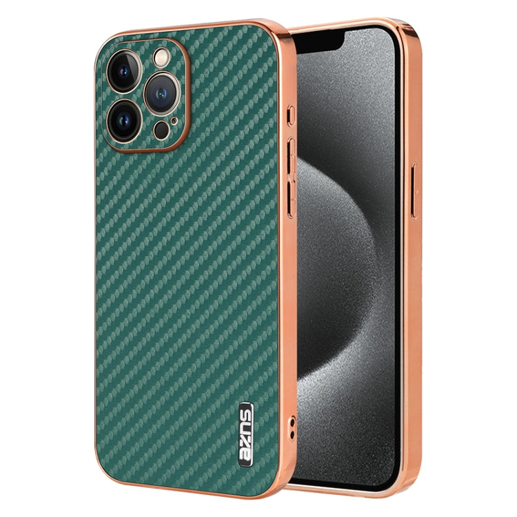 AZNS Electroplated Edge Carbon Fiber Texture Phone Case, For iPhone 14 Plus, For iPhone 14, For iPhone 14 Pro, For iPhone 14 Pro Max, For iPhone 13 Pro Max, For iPhone 13 Pro, For iPhone 13, For iPhone 12