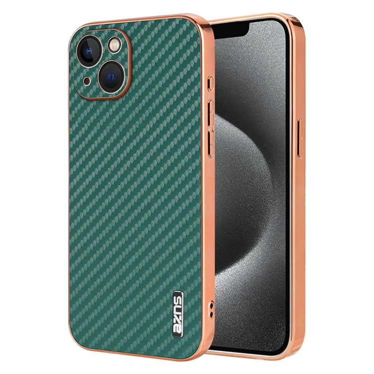 AZNS Electroplated Edge Carbon Fiber Texture Phone Case, For iPhone 14 Plus, For iPhone 14, For iPhone 14 Pro, For iPhone 14 Pro Max, For iPhone 13 Pro Max, For iPhone 13 Pro, For iPhone 13, For iPhone 12