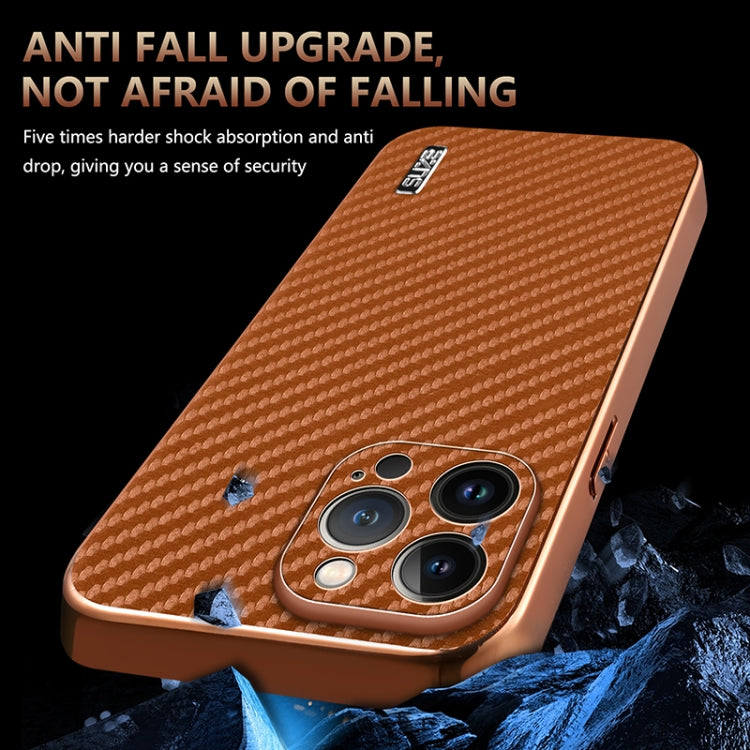 AZNS Electroplated Edge Carbon Fiber Texture Phone Case, For iPhone 12 Pro Max, For iPhone 12 Pro, For iPhone 11, For iPhone 11 Pro