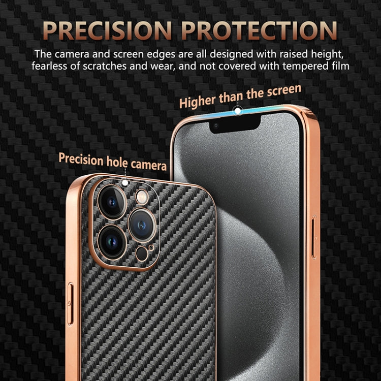 AZNS Electroplated Edge Carbon Fiber Texture Phone Case, For iPhone 12 Pro Max, For iPhone 12 Pro, For iPhone 11, For iPhone 11 Pro