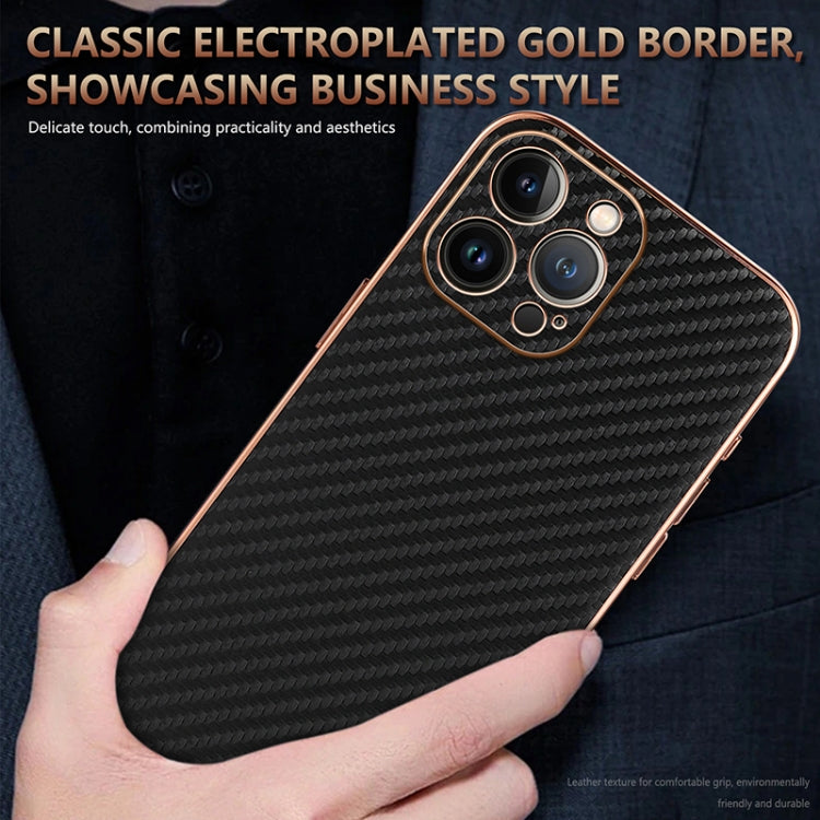 AZNS Electroplated Edge Carbon Fiber Texture Phone Case, For iPhone 12 Pro Max, For iPhone 12 Pro, For iPhone 11, For iPhone 11 Pro