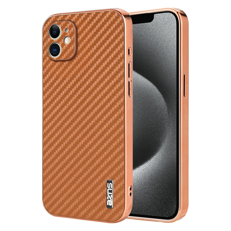 AZNS Electroplated Edge Carbon Fiber Texture Phone Case, For iPhone 12 Pro Max, For iPhone 12 Pro, For iPhone 11, For iPhone 11 Pro