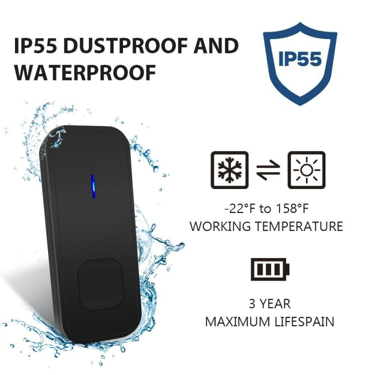 N15K-2T1-B 110dB IP55 Waterproof Wireless Doorbell, Receiver x 1 and Transmitter x 2, US Plug, N15K-2T1-B