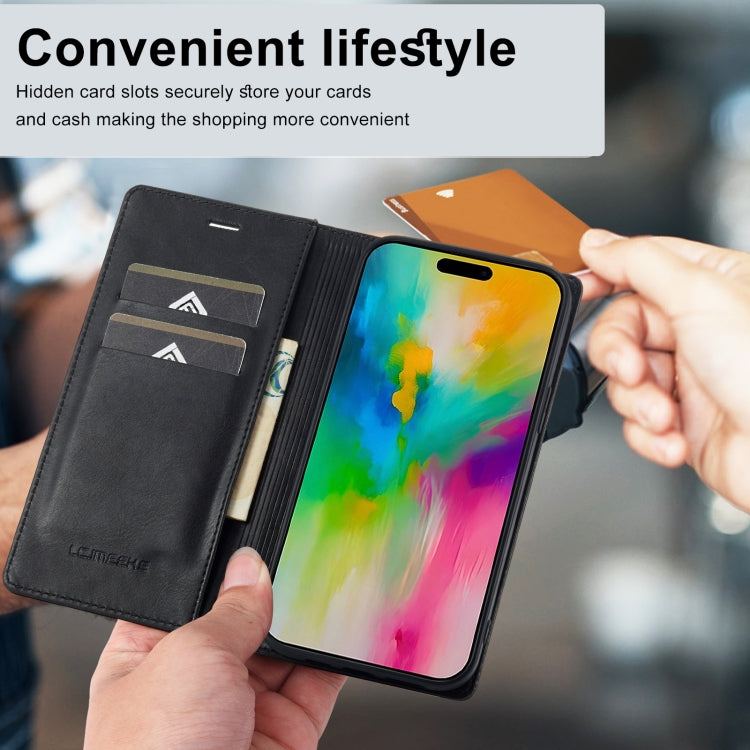 LC.IMEEKE RFID Anti-theft Leather Phone Case, For iPhone 16 Pro Max, For iPhone 16 Pro, For iPhone 16 Plus, For iPhone 16