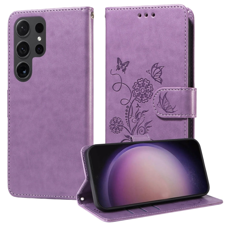 Embossed Butterfly Flowers Leather Phone Case, For Samsung Galaxy S25 5G, For Samsung Galaxy S25+ 5G, For Samsung Galaxy S25 Ultra 5G, For Samsung Galaxy S24 FE 5G, For Samsung Galaxy S24 Ultra 5G, For Samsung Galaxy S24+ 5G