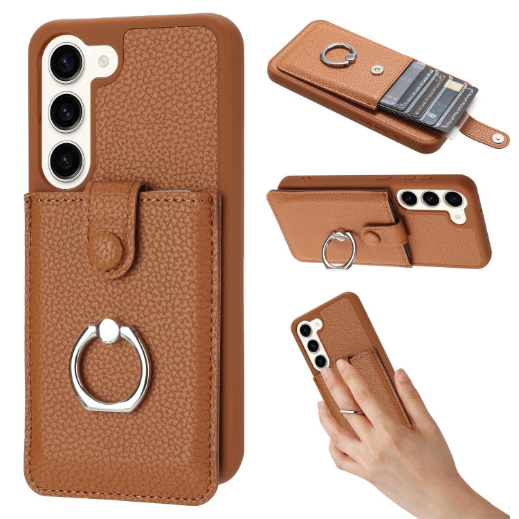 Litchi Texture Drawing Card Bag Ring Holder Phone Case, For Samsung Galaxy S24+ 5G, For Samsung Galaxy S24 5G, For Samsung Galaxy S23 Ultra 5G, For Samsung Galaxy S23 5G, For Samsung Galaxy S22 Ultra 5G