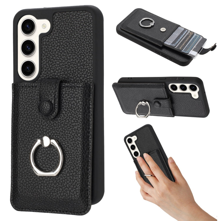Litchi Texture Drawing Card Bag Ring Holder Phone Case, For Samsung Galaxy S23 5G, For Samsung Galaxy S22 Ultra 5G, For Samsung Galaxy S22 5G, For Samsung Galaxy S21 5G