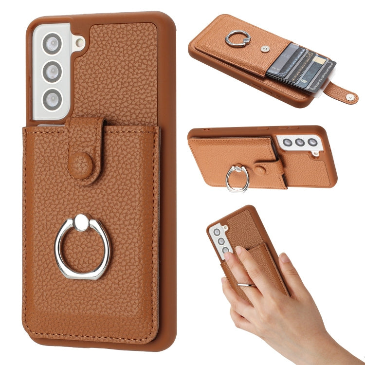 Litchi Texture Drawing Card Bag Ring Holder Phone Case, For Samsung Galaxy S22 5G, For Samsung Galaxy S21 5G, For Samsung Galaxy S21 Ultra 5G