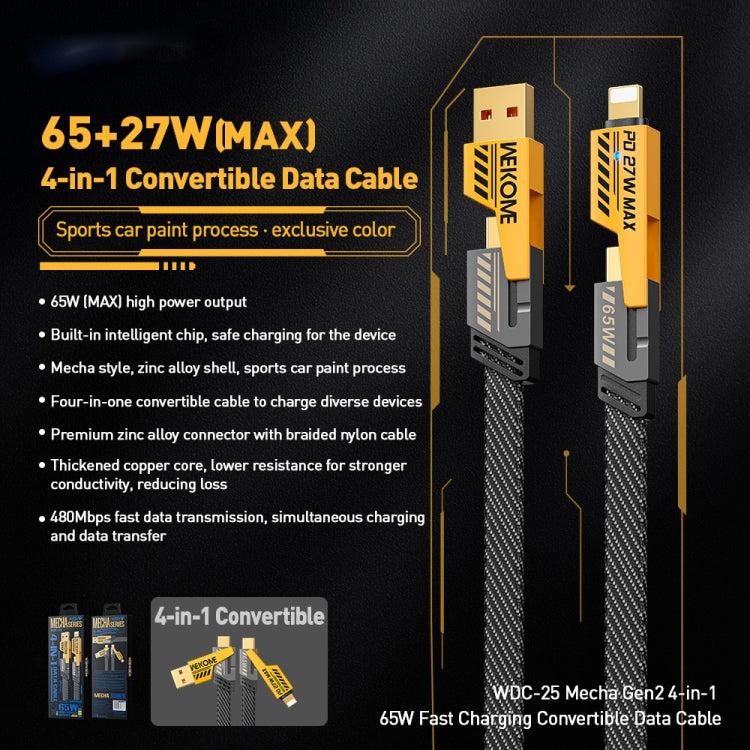 WK WDC-25 1.2m 65W USB / Type-C to Type-C / 8 Pin Converible Fast Charging Data Cable, WDC-25