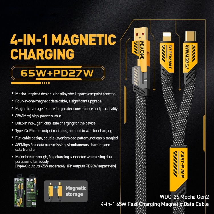 WK WDC-26 1.2m 65W USB / Type-C to Type-C / 8 Pin Magnetic Fast Charging Data Cable, WDC-26