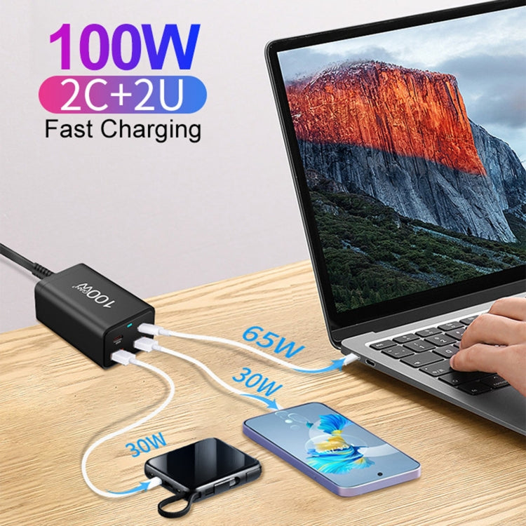 2A2C-100W GaN Pro 100W USB x 2, USB-C / Type-C x 2 Fast Charger, US Plug, UK Plug, AU Plug, EU Plug