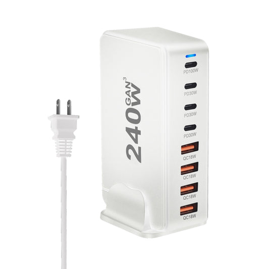 YMS-858 GaN 240W USB x 4, USB-C / Type-C x 4 Fast Charger, US Plug, UK Plug, AU Plug, EU Plug