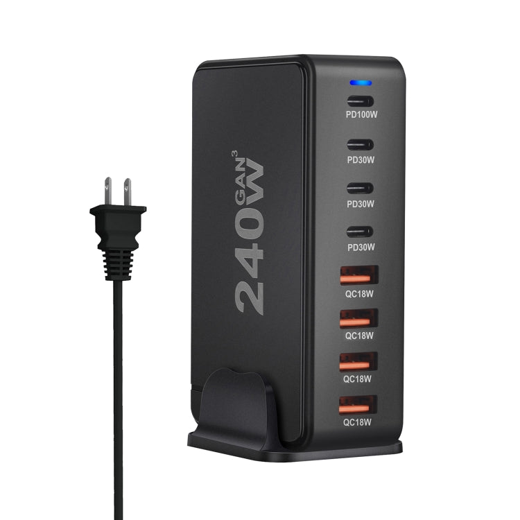 YMS-858 GaN 240W USB x 4, USB-C / Type-C x 4 Fast Charger, US Plug, UK Plug, AU Plug, EU Plug