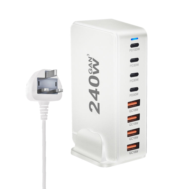 YMS-858 GaN 240W USB x 4, USB-C / Type-C x 4 Fast Charger, US Plug, UK Plug, AU Plug, EU Plug