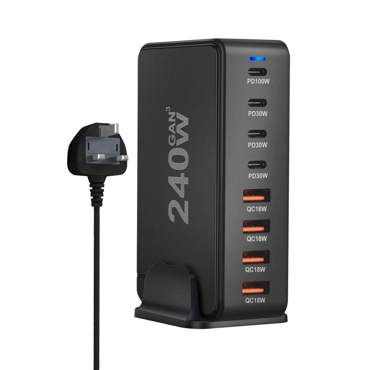 YMS-858 GaN 240W USB x 4, USB-C / Type-C x 4 Fast Charger, US Plug, UK Plug, AU Plug, EU Plug